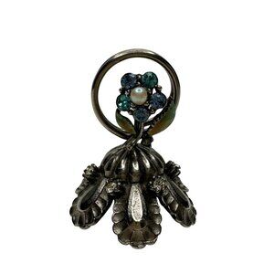 Signed Yosca Flower Blue Crystals Desk Picture Photo Office Paper Holder